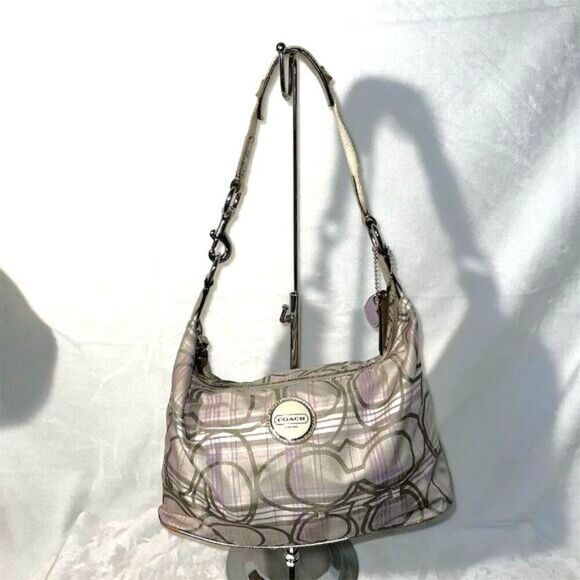 Coach Signature Stripe Plaid Hobo Bag Lilac & Gold Women's Casual - F17209 - Picture 1 of 13